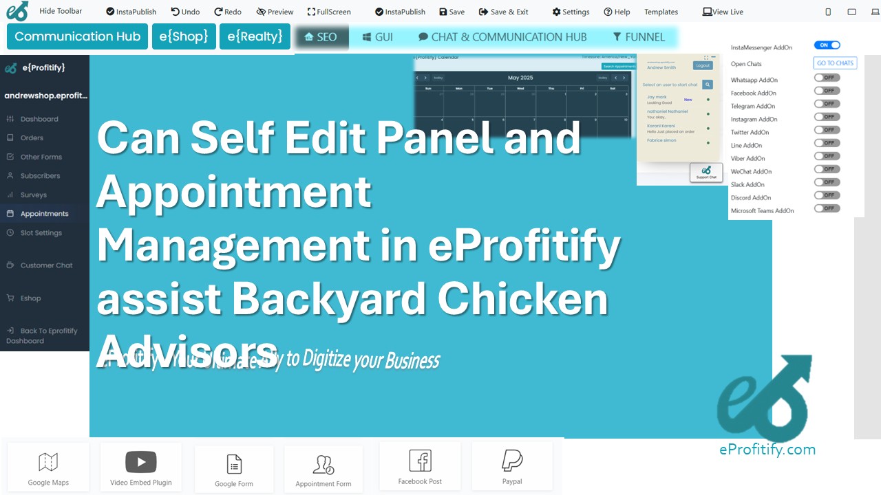 Can Self Edit Panel and Appointment Management in eProfitify assist Backyard Chicken Advisors
